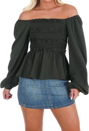 Mustard Seed Wear Anywhere Smocked Babydoll Top In Olive