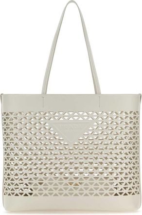 Prada White Leather Tote Bag