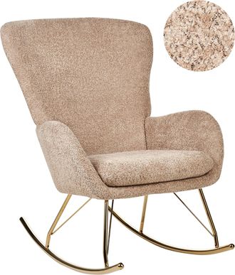 Beliani Beliani - Silla Mecedora De Bucl&eacute; Beige Dorado Poli&eacute;ster Patas De Metal Anaset