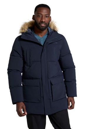 Mountain Warehouse Fern Mens Water Resistant Padded Parka - Thermal Tested -50 &deg; Puffer Coat with Elastic Cuff & Hood - Spring Summer Camping & Outdoors Navy XS