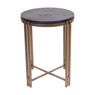 The Libra Company Dalston Sandblasted Wood & Champagne Frame Side Table - Iron/Wood in Black
