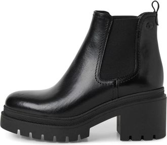 Tamaris Leren Chelsea Boot - Dames - Laarzen met Hak - Zwart - 39 EU - Leer - Schoenen
