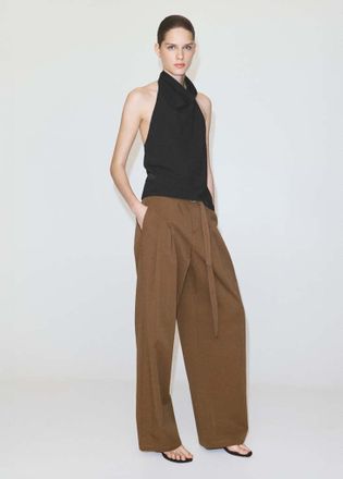 Mango Top halter drappeggiato nero - Donna - XS - MANGO