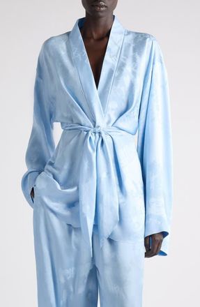 Balenciaga Washed Silk Long Sleeve Wrap Minidress in 5840 Baby Blue at Nordstrom, Size 10 Us