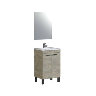 Dmora Armario Bajo Encimera Naperville, Mueble De Ba&ntilde;o, Armario De 2 Puertas Con Espejo, Lavabo No Incluido, Cm 50x40h80, Roble, Con Embalaje Reforzado - Dm