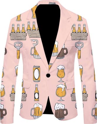 Generic Mens Grey Suit Mens Black Suit Jacket Summer Suits Mens Oktoberfest Printed Casual Suit Jacket Festival Clothing Festival Celebration Outdoor Event Ja