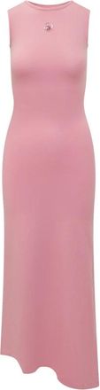 Marine Serre Pearl Logo Asymmetrical Midi Dress - Dames - Casual kleedjes - Roze - L - Leer - Kleedjes
