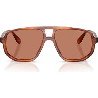 Emporio Armani 57mm Pilot Sunglasses in Striped Dark Brown /Brown at Nordstrom
