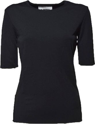 Jil Sander Black Flowing Viscose Short-Sleeved Top