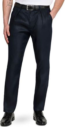 W.R.K Slim Fit Pleated Linen Blend Pants in Navy at Nordstrom, Size 34