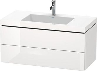 Duravit Lavamanos Para Muebles Duravit L-cube Con Base, Colgado En La Pared, 100x48 Cm, 2 Cajones, Sin Rebosadero, 3 Agujeros Para Grifos, Color: Roble Oscuro