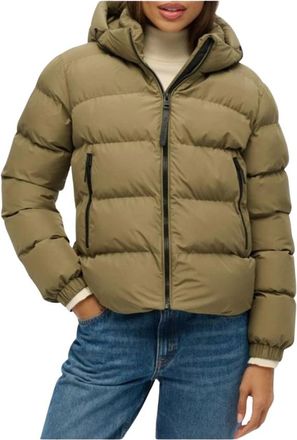 Superdry Hooded Zip-Up Jacket with Front Pockets - Dames - Winterjassen - Groen - S - Polyester - Jassen