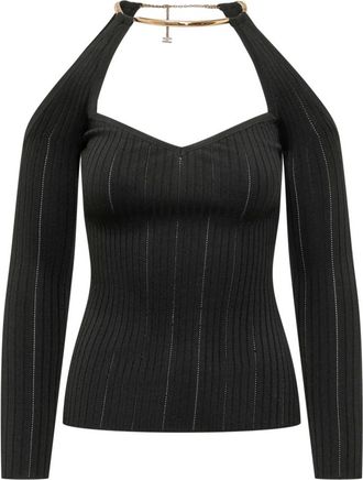 Elisabetta Franchi Tricot Top met Hartvormige Halslijn - Dames - Longsleeves - Zwart - L - Tops