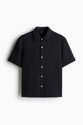 H&M Kurzarmhemd aus Jersey in Regular Fit - Marineblau