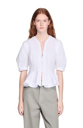 Sandro Zipped peplum shirt in White at Nordstrom, Size X-Small