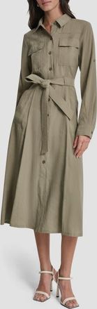 DKNY Fuji Long Sleeve Cargo Shirtdress in Light Fatigue at Nordstrom, Size X-Small