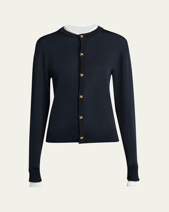 Bottega Veneta Silk Double Knit Crewneck Cardigan