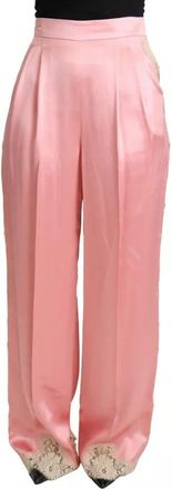 Dolce & Gabbana Pink Lace Trimmed Silk Satin Wide Legs Womens Pants (Pre-Owned)