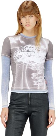 Diesel Top in ribbed jersey with graphic print - Tops - Woman - Grey