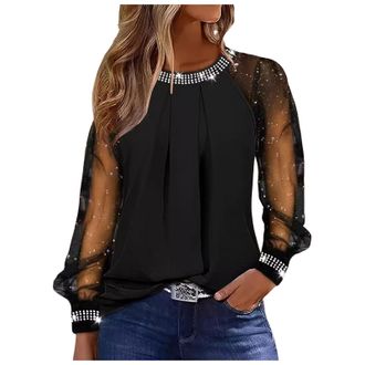 Generic Sparkly Tops for Women UK Long Sleeve Sequin Tops Ladies Cold Shoulder Top Bling Mesh Long Sleeve Off Shoulder Blouses Shiny Black Sexy Glitter Shirts