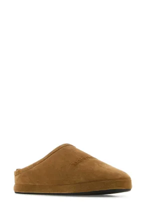 Balenciaga Mens Camel Suede Alaska Ankle Slippers Brownwhite Flat Shoes