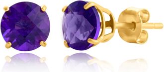 MAX + STONE 10k Yellow or White Gold 6mm Round Checkerboard Cut Gemstone Stud Earrings