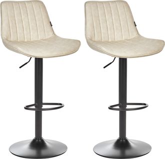 Beliani Beliani - Conjunto De 2 Sillas De Bar De Piel Sint&eacute;tica Patas De Acero Negro Sin Reposabrazos Comedor Beige Dubrovnik