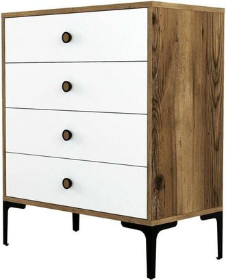 Dmora Cajonera Daceitun, C&oacute;moda Multiusos, C&oacute;moda De Dormitorio, Gabinete Con Cajones, 76x40h91 Cm, Nogal Y Blanco - Dmora