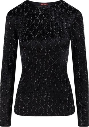 Gucci Chenille Top With All-Over Crystal Gg Motif-Donna