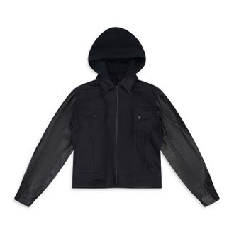 Marcelo Burlon BLACK UNKNOWN CABAN WITH WHITE GRAPHIC DENIM JACKET