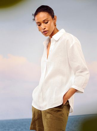 Contemporaine Womens Johnny collar pure linen shirt