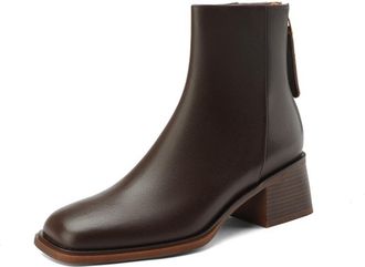 Generic Womens Square Toe Ankle Boots Medium Block Heel Side Zipper Smooth PU Upper Durable Outsole Flexible Fit Easy On Off Comfortable Wear,Brown,5.5 UK