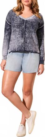 Tribal Lightweight V Neck Sweater Special Washed Effect In Navy