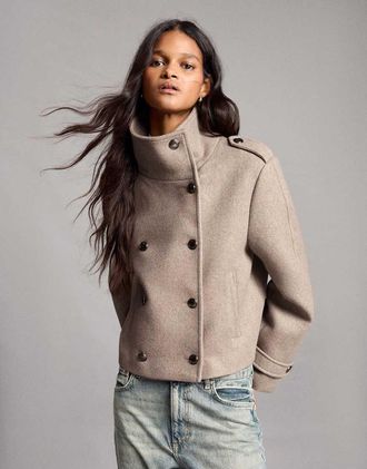 Bershka giacca doppiopetto effetto feltro beige-Neutro