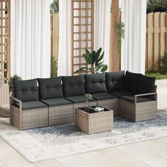 vidaXL Conjunto De Sof&aacute; De Jard&iacute;n 7 Pcs Gris Polirat&aacute;n Vidaxl