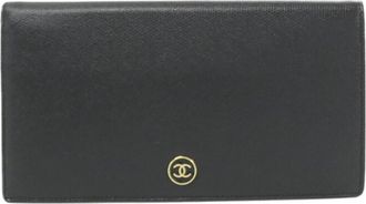 Chanel Black Leather Long Wallet (Bi-Fold) (Pre-Owned)