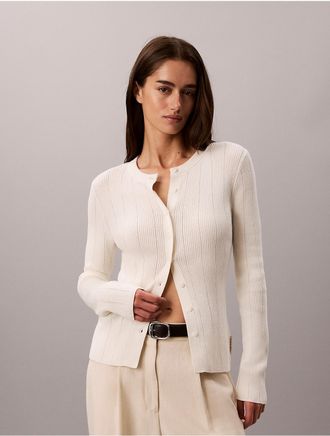 Calvin Klein Jeans Calvin Klein Womens Smooth Cotton Rib Cardigan Sweater - White - XL