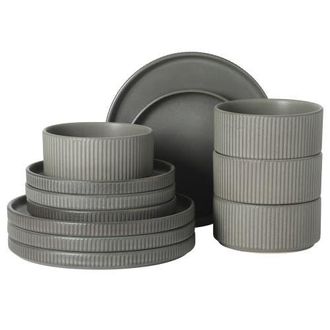 Gibson Home Townscape Plates and Bowls 12 Piece Dinnerware Set in Grey at Nordstrom