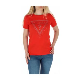 Guess T-Shirts, female, Red, Size: XS Rhinestone Logo Tee