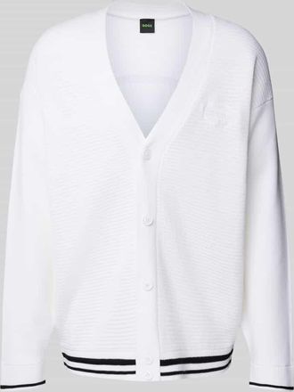 HUGO BOSS Strickjacke mit Knopfleiste in Weiss, Gr&ouml;&szlig;e M
