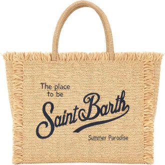 MC2 Saint Barth Rectangular Woven Tote Bag with Fringed Edges
