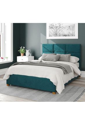 Aspire Home Accents Caine Upholstered Ottoman Storage Bed, Plush Velvet Fabric in Emerald | Size: Double