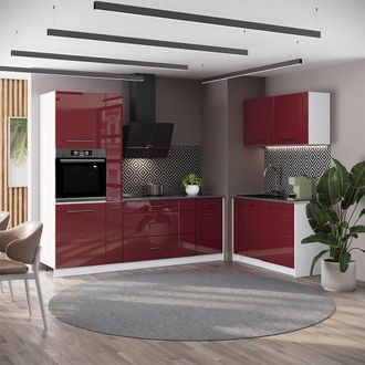 Vicco Cocina Fame-line, Rojo Burdeos Alto Brillo/blanco, 220 X 120 Cm, Et Antracita, Vicco