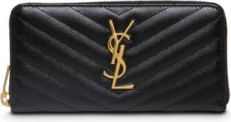 Saint Laurent Cassandre Matelass&eacute; Zip Around Portemonnee - Dames - Portefeuilles - Zwart - ONE Size - Leer - Accessoires