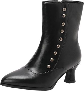 Generic Black Women Pointed Toe Ankle Boots Side Zipper Low Heel British Design for Winter Comfort Wear