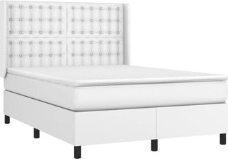 vidaXL Cama Box Spring Con Colch&oacute;n Cuero Sint&eacute;tico Blanco 140x190 Cm Vidaxl