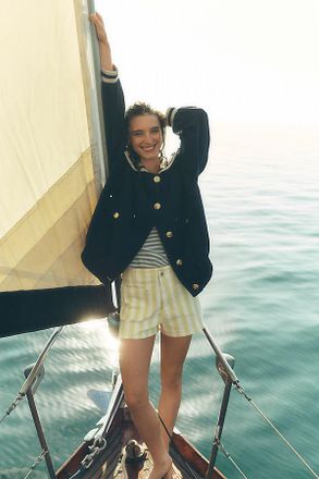 Maeve Wool Blend Nautical Bomber Jacket