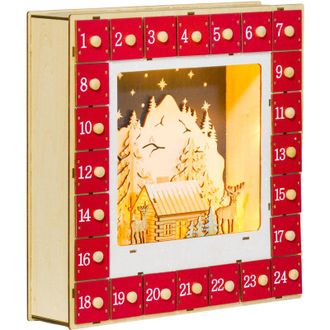 OEM Calendario De Adviento Led, Adornos Navide&ntilde;os De Madera, 24 Cajones Para Llenar, Decoraci&oacute;n Luminosa, Rojo -crezuo