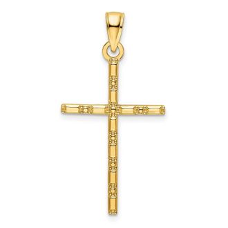 Diamond2Deal 14k Yellow Gold Polished Beaded Cross Pendant