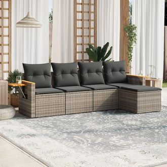 vidaXL Juego De Sof&aacute;s Jard&iacute;n Con Cojines 5 Pzas Rat&aacute;n Sint&eacute;tico Gris Vidaxl